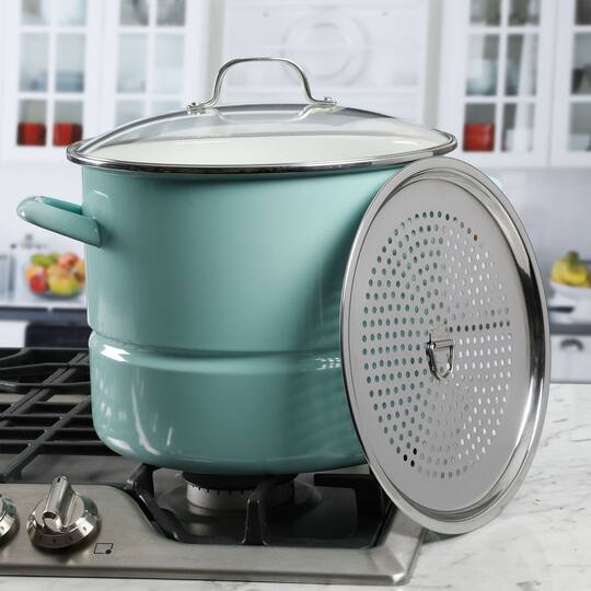 Kenmore® 16qt. Blue Stainless Steel Pot with Steamer Insert and Glass Lid